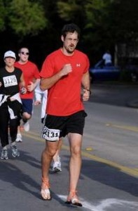 David Finishing a 5k in Huarache Sandals